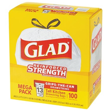 Glad Glad Drawstring Trash Bags - 13 Gallon, White, 100PK BUY00029848